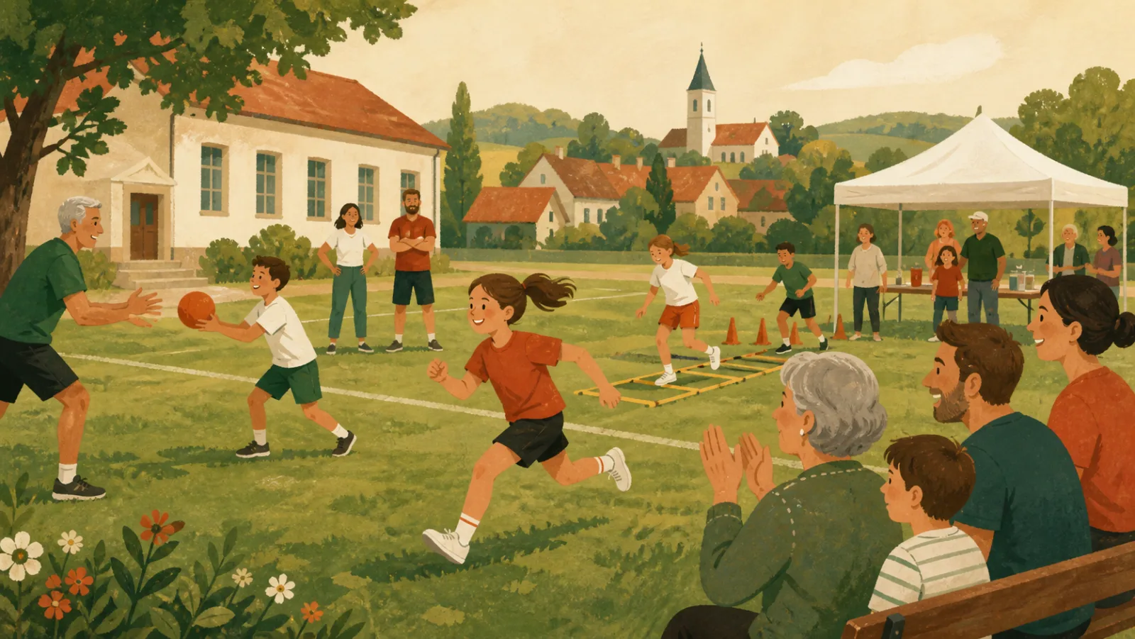 Közösségi sportnap rajzos illusztrációja